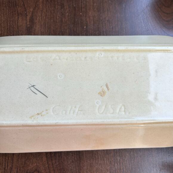 Vtg French Bread Tray Hand Painted Los Angeles Potteries Pottery Calif USA Wheat - Picture 9 of 14